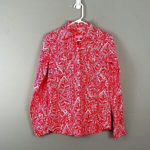 Lily Pulitzer Resort Fit Long Sleeve Buttoned Down Shirt. Pink & White Size XS